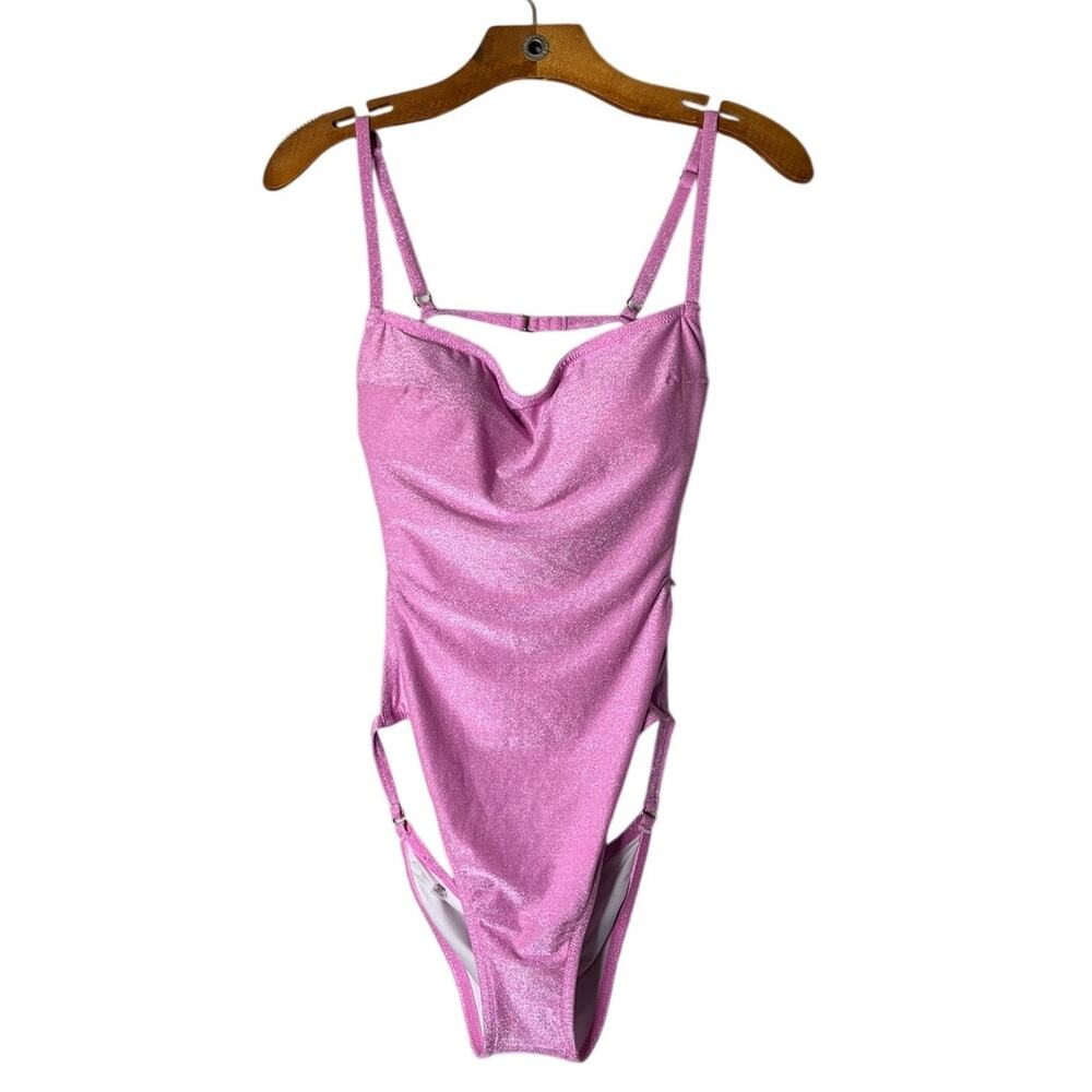 Victoria's Secret Pink Metallic Shine Shimmer One Piece Swimsuit High Cut Large